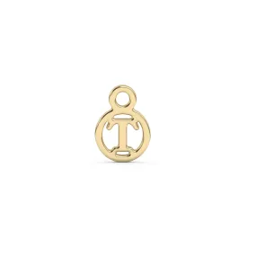 Circle Initial Charm - T | 10k Yellow Gold