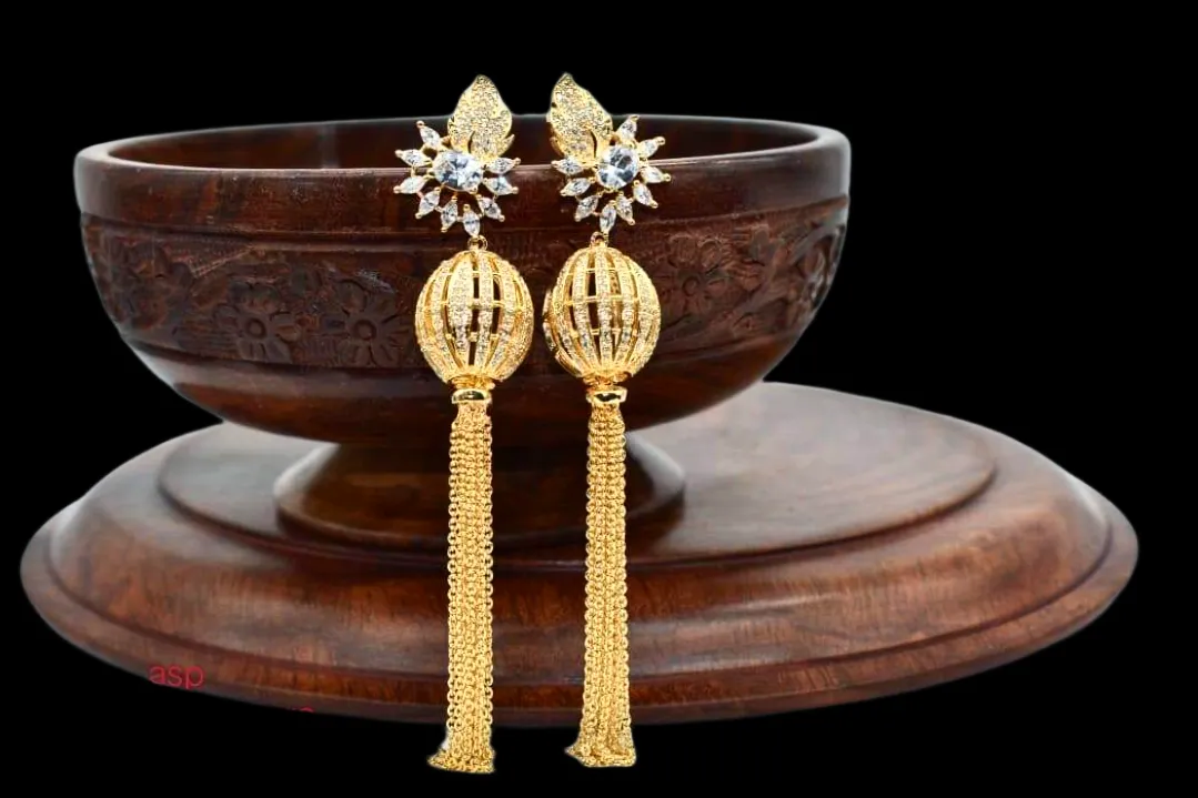 Contemporary Gold Plated and Cubic Zirconia Drop Earrings By Asp Fashion Jewellery