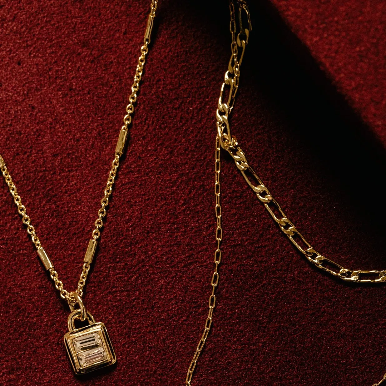 Crystal Baguette Padlock Necklace