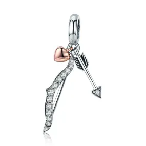 Cupid's Sparkling Bow & Arrow Charm 925 Sterling Silver