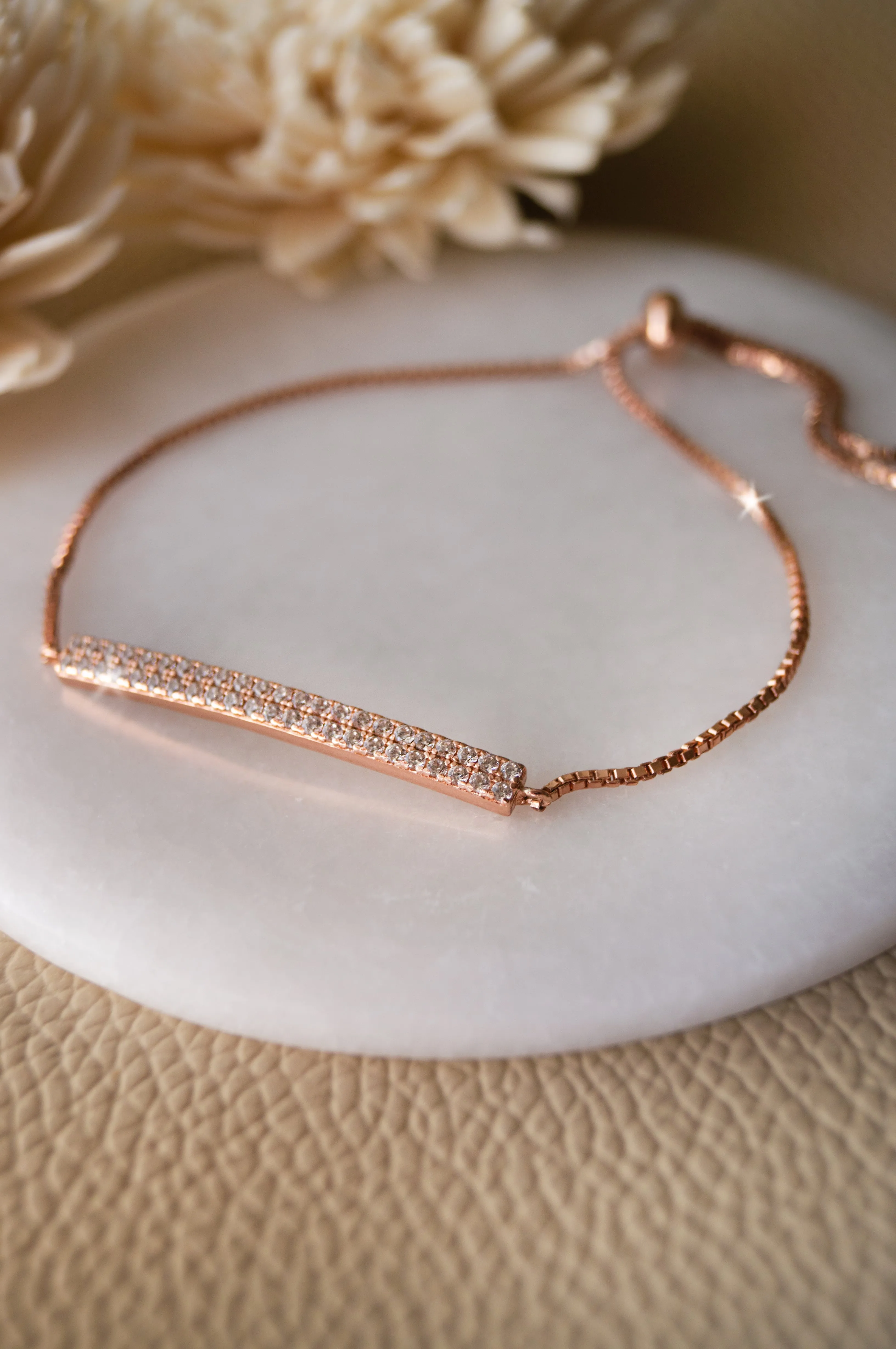 Dainty Sparkle Bar Sterling Silver Pull Chain Bracelet