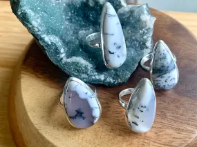 Dendritic Agate Ariel Ring - Long Teardrop