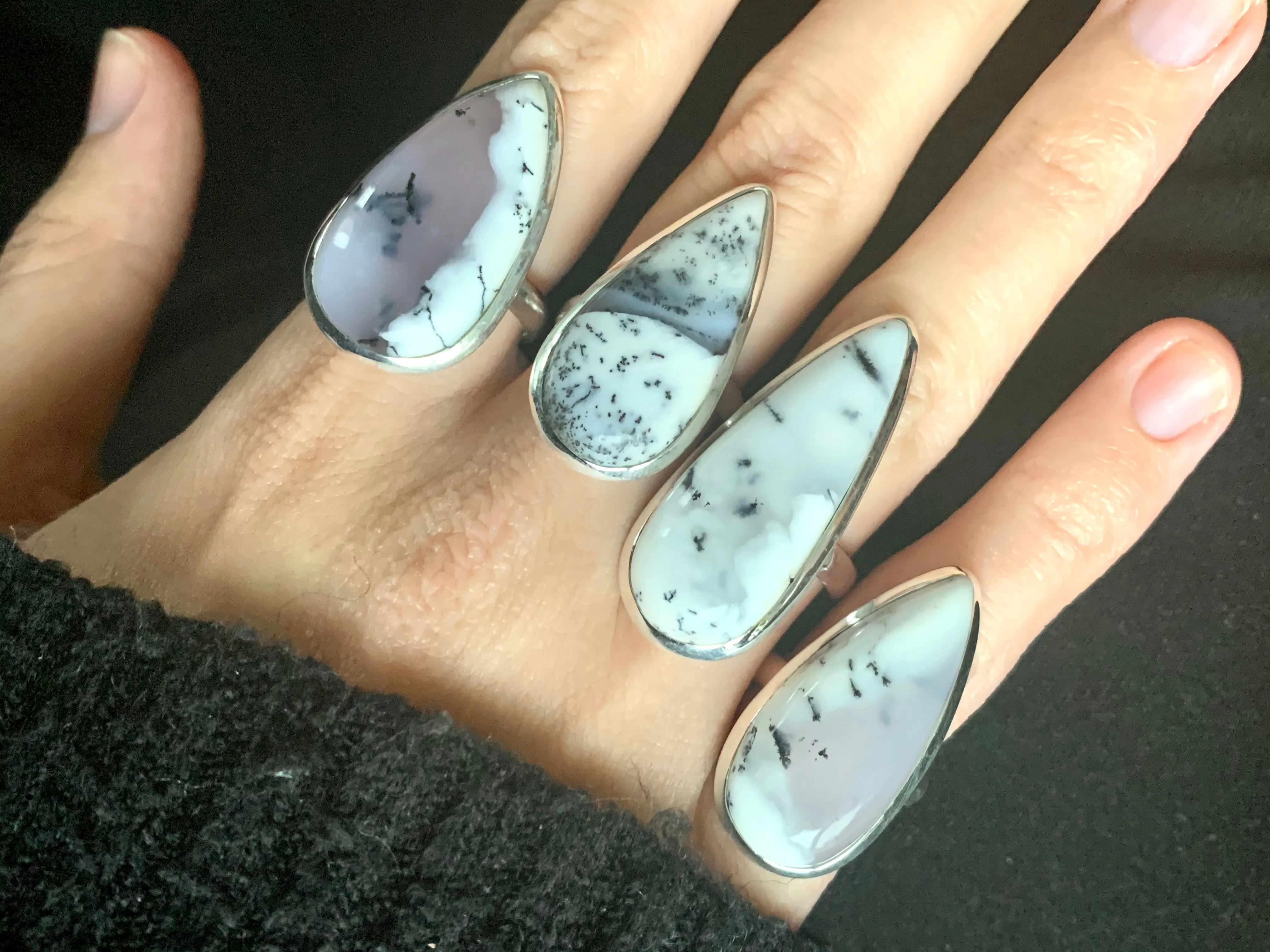 Dendritic Agate Ariel Ring - Long Teardrop