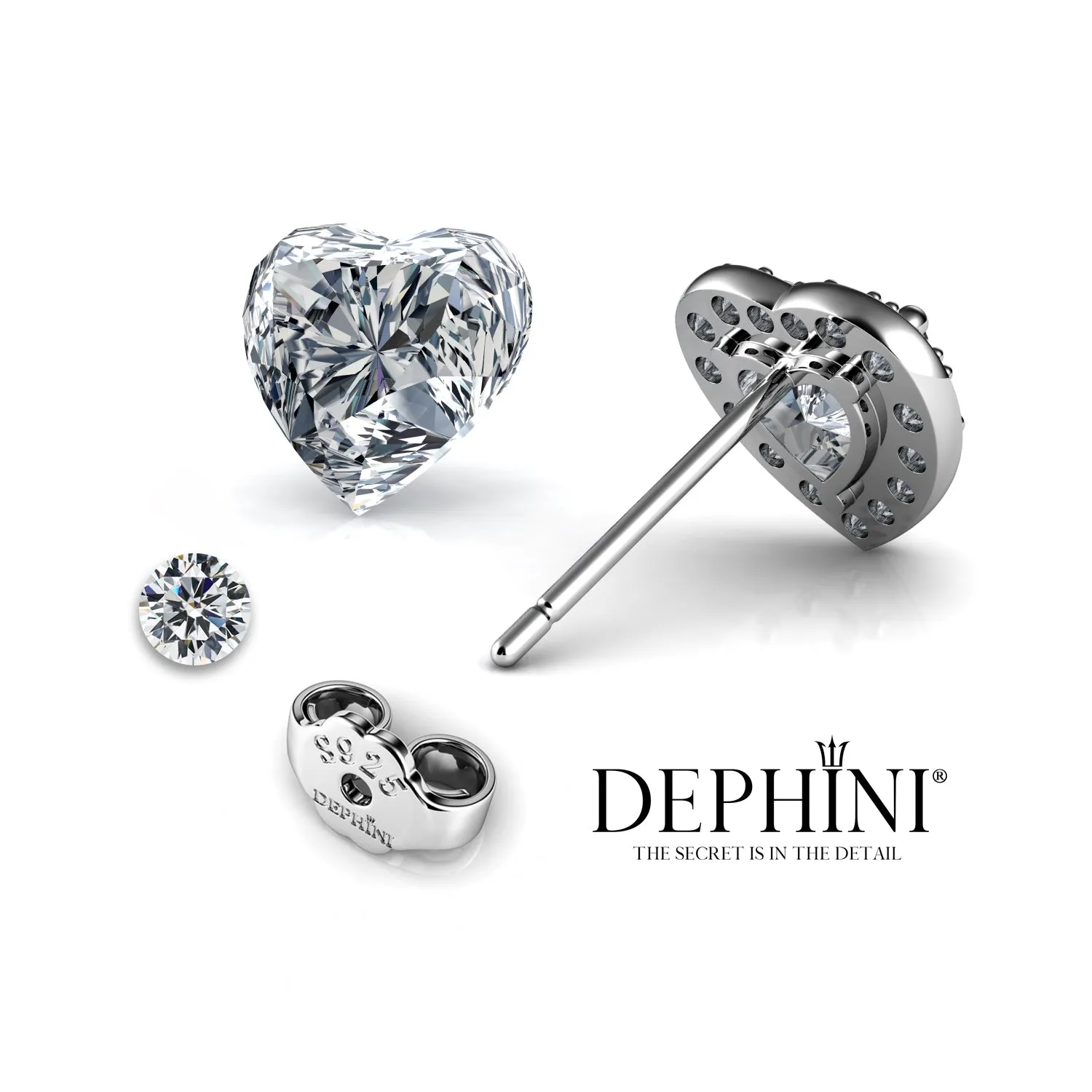 DEPHINI Heart Earrings  925 Sterling Silver Stud Earrings CZ Crystals