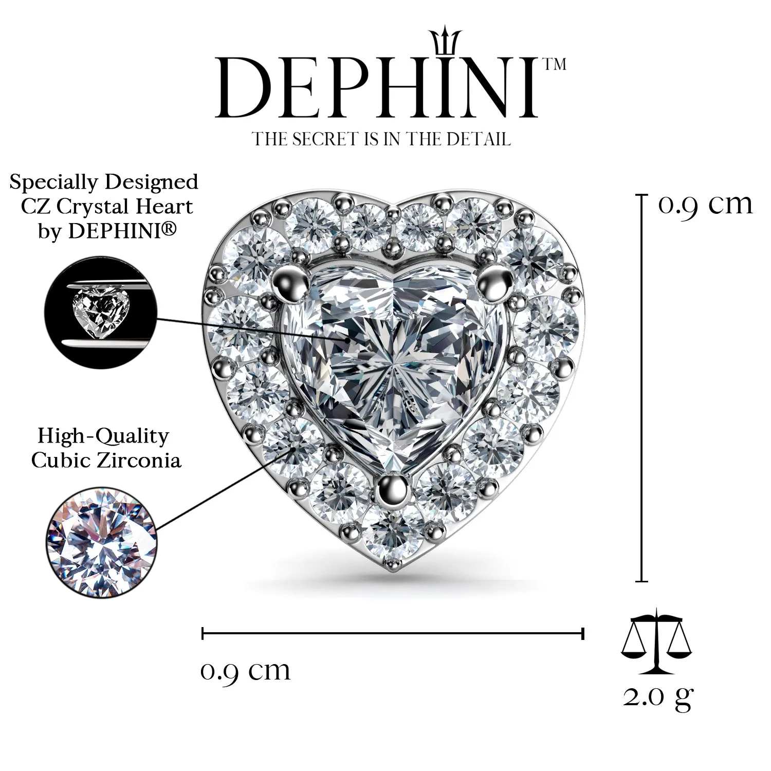 DEPHINI Heart Earrings  925 Sterling Silver Stud Earrings CZ Crystals