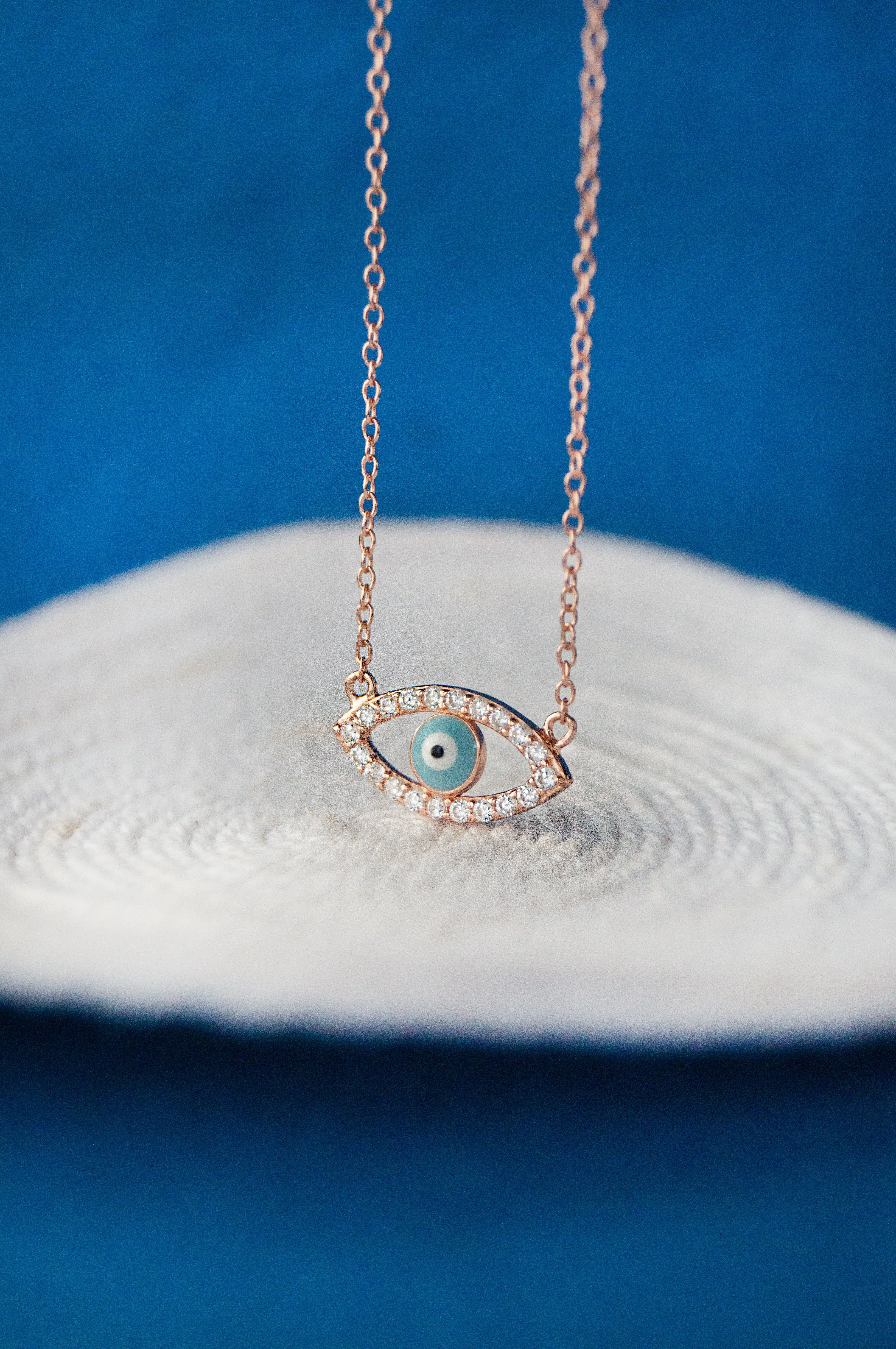 Desirable Evil Eye Hand-Painted Rose Gold Plated Sterling Silver Chain Necklace