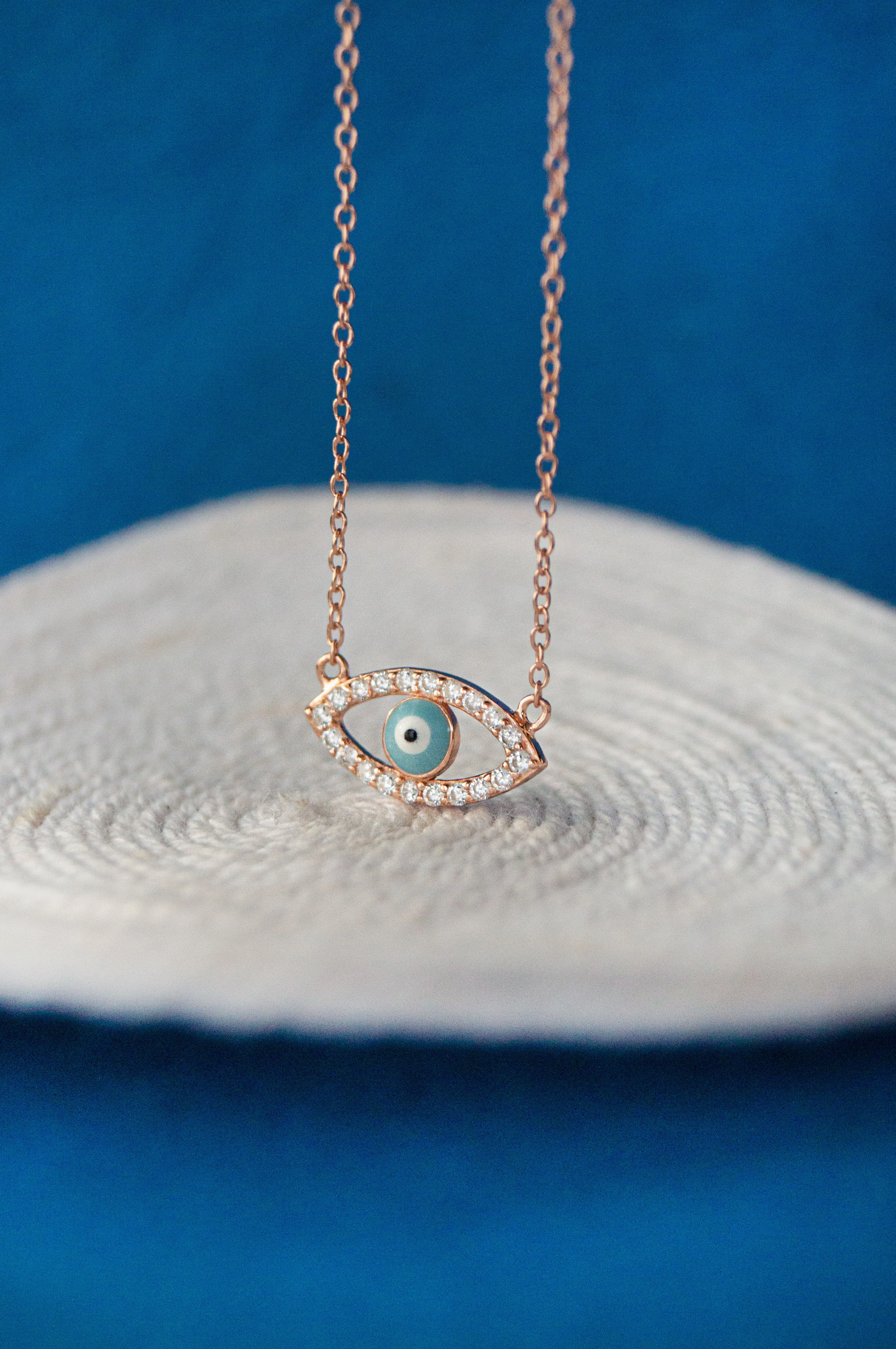 Desirable Evil Eye Hand-Painted Rose Gold Plated Sterling Silver Chain Necklace