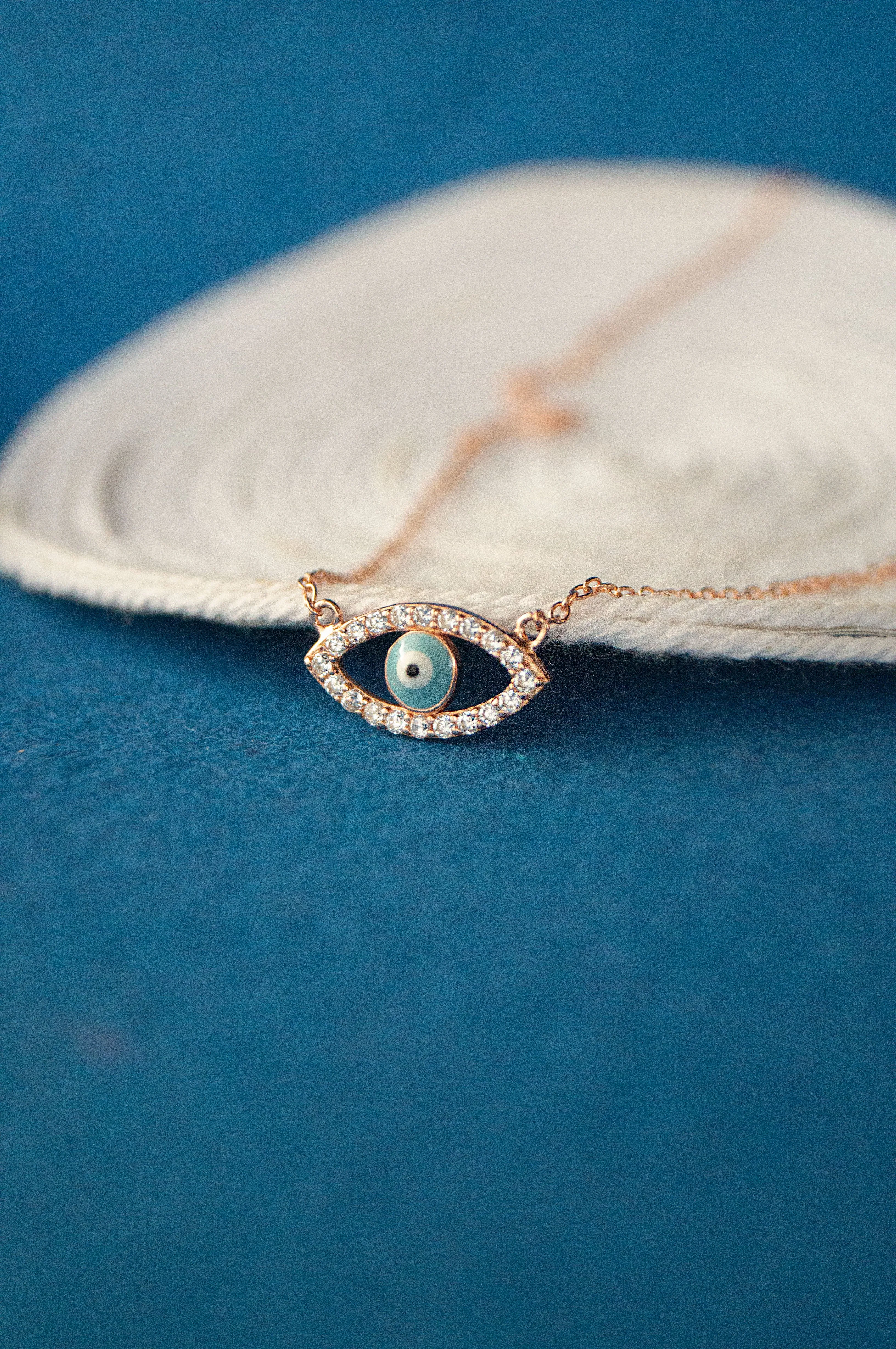 Desirable Evil Eye Hand-Painted Rose Gold Plated Sterling Silver Chain Necklace