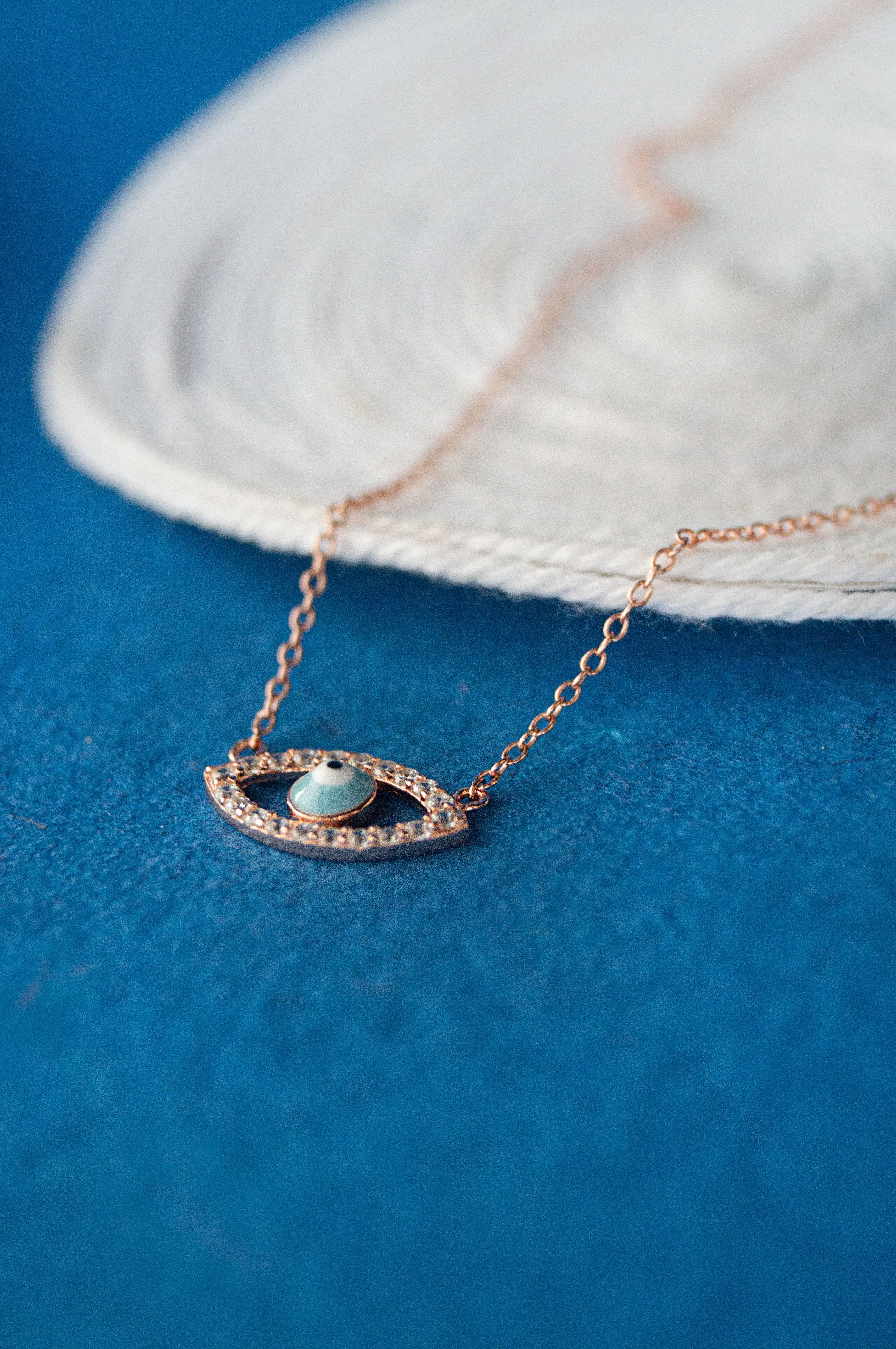 Desirable Evil Eye Hand-Painted Rose Gold Plated Sterling Silver Chain Necklace