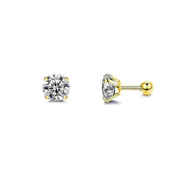 Diamond Barbell Earring - Gold