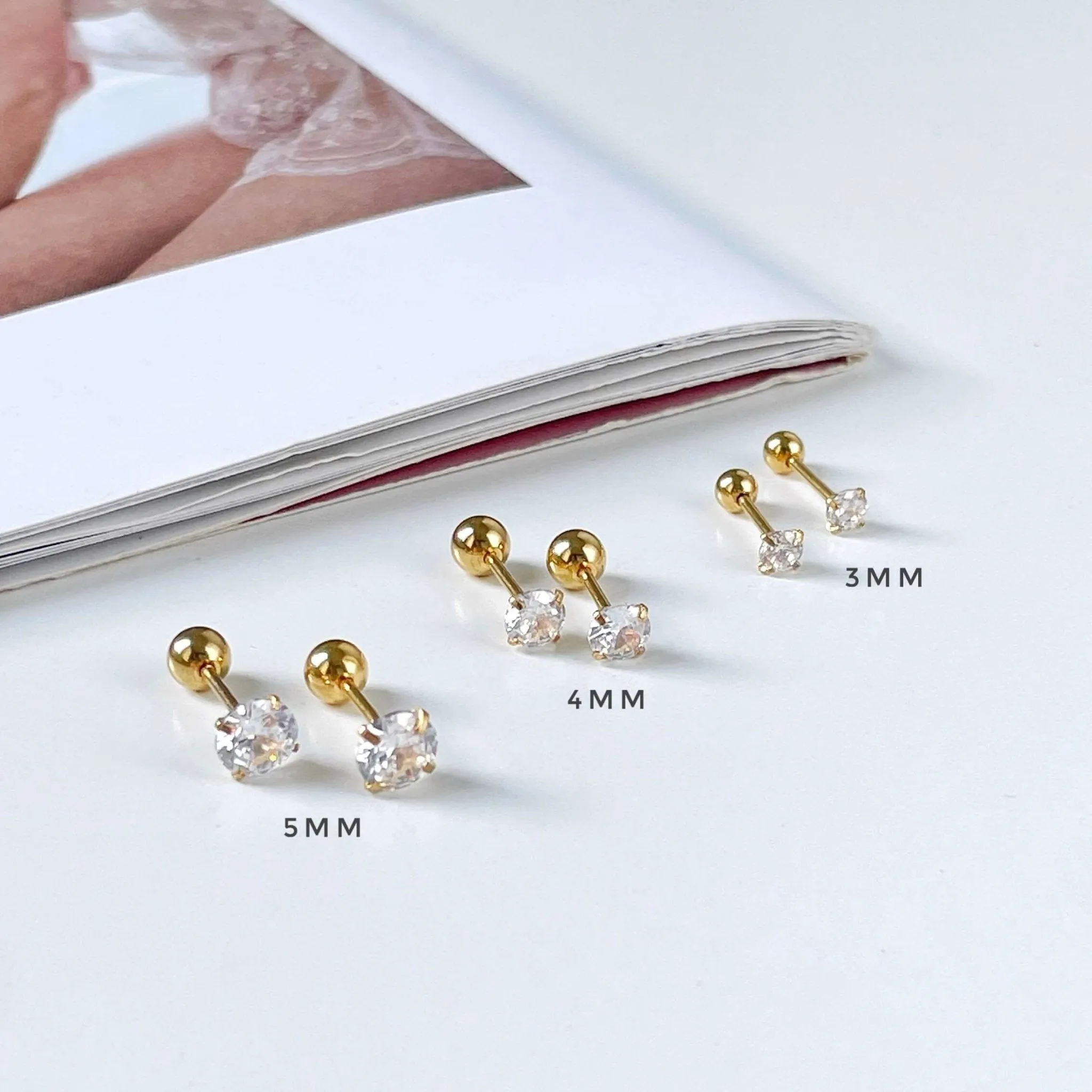 Diamond Barbell Earring - Gold