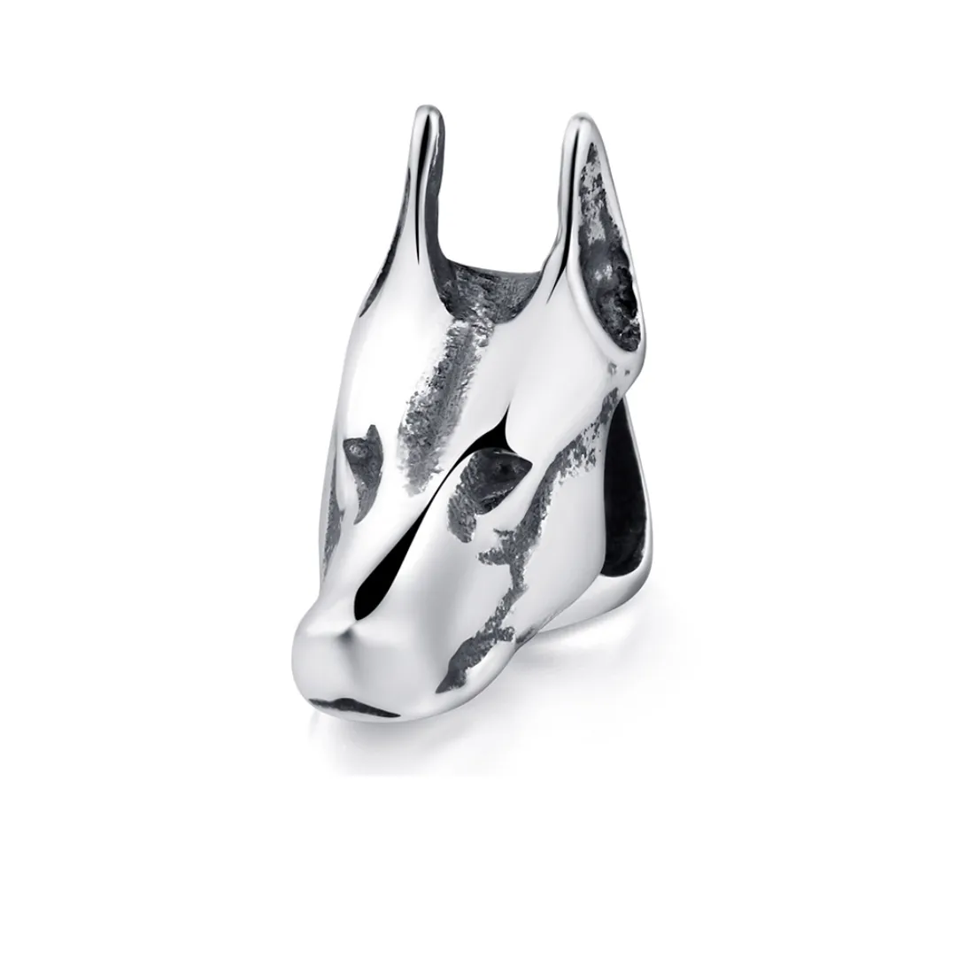 Doberman Bead Charm 925 Sterling Silver