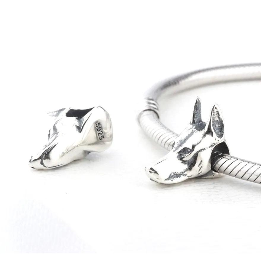 Doberman Bead Charm 925 Sterling Silver