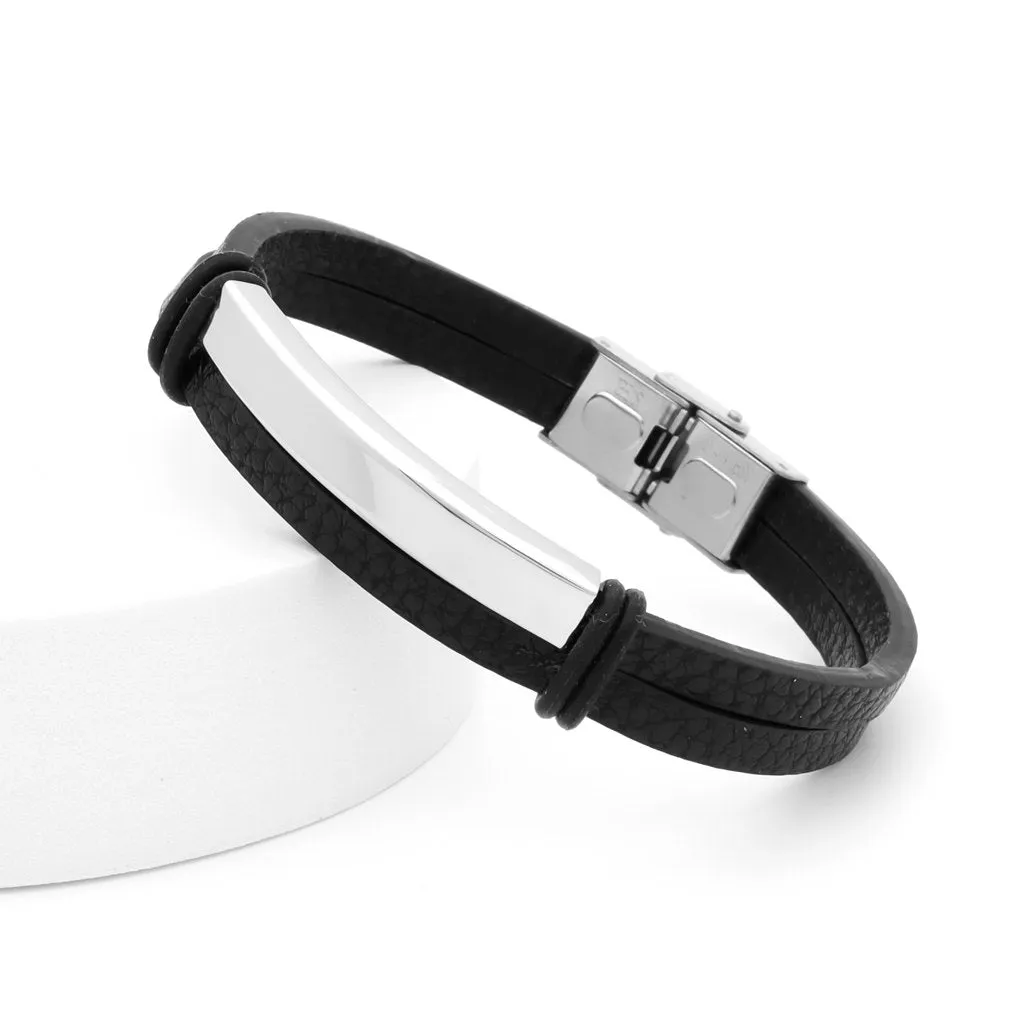 Double Layers Leather Bracelet with Stainless Steel ID Plate