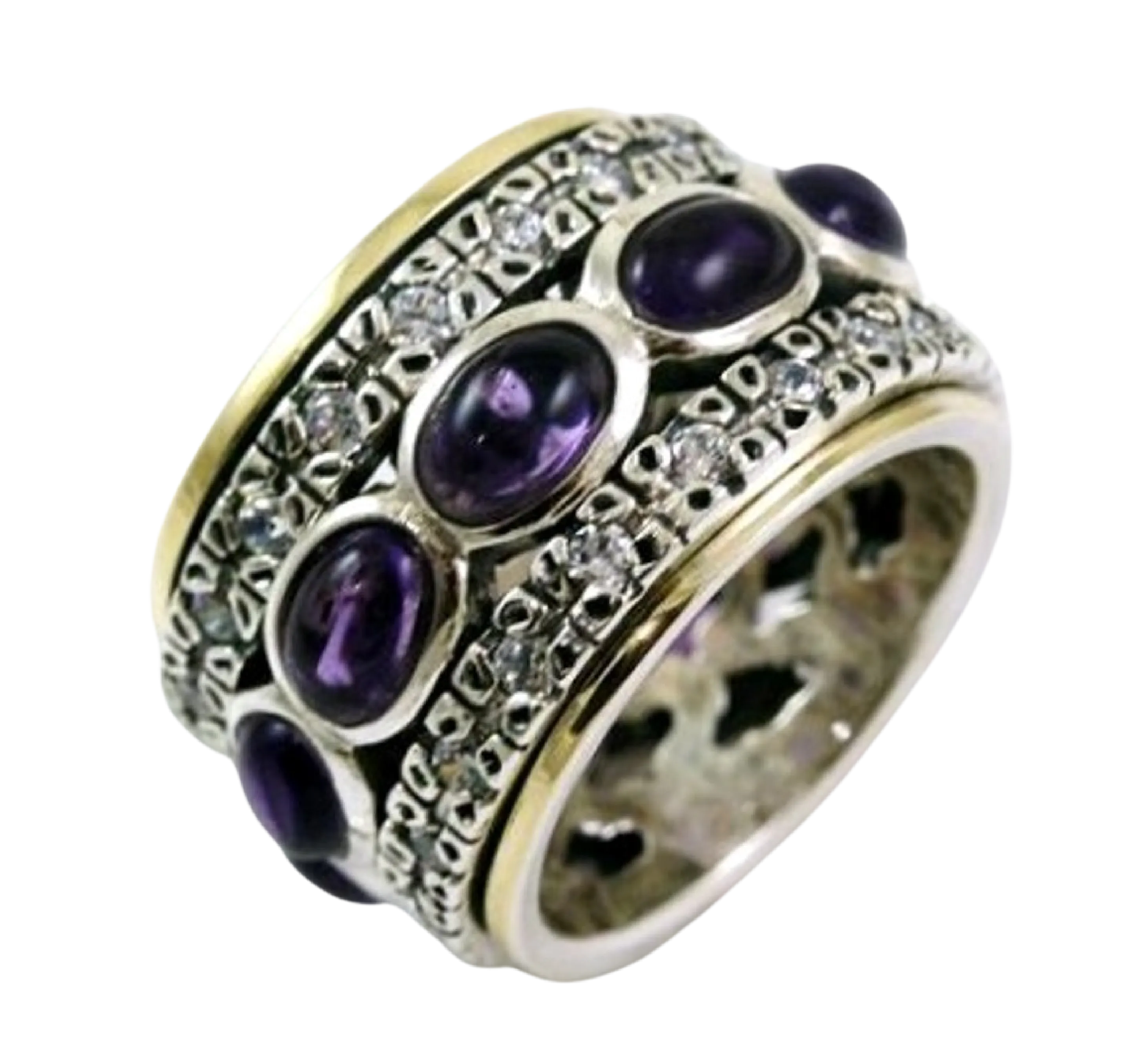 Elegant Spinner Ring for Woman - Silver Gold set Garnets ring / Amethysts / Blue Topaz