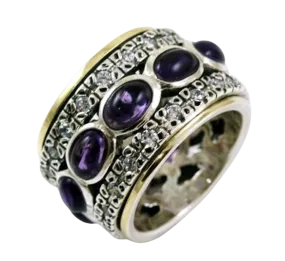 Elegant Spinner Ring for Woman - Silver Gold set Garnets ring / Amethysts / Blue Topaz