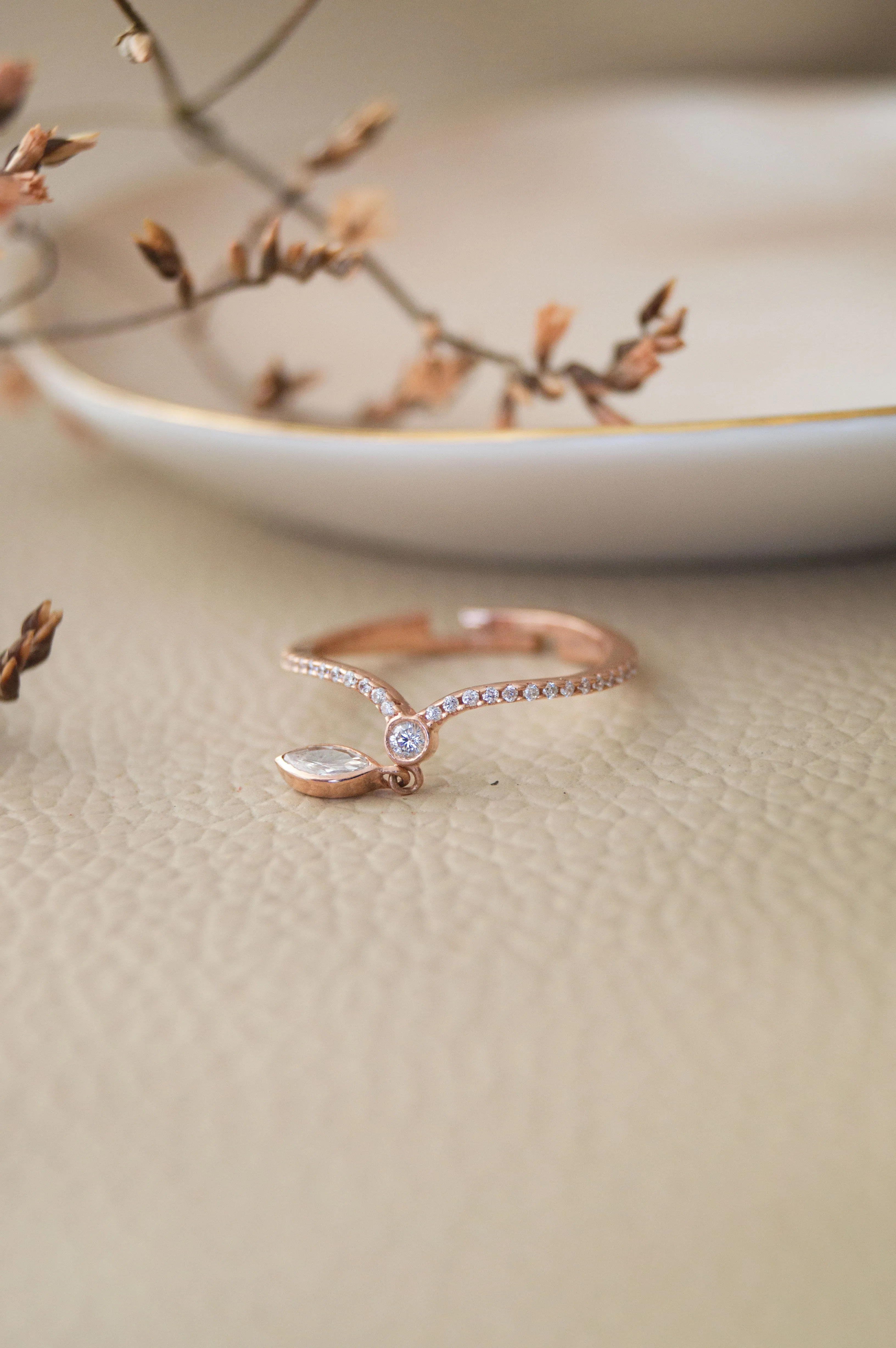 Elegantly Charming Rose Gold Plated Sterling Silver Adjustable Ring