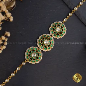 Emerald Green Pachi Kundan Sheesh Phool - Headband