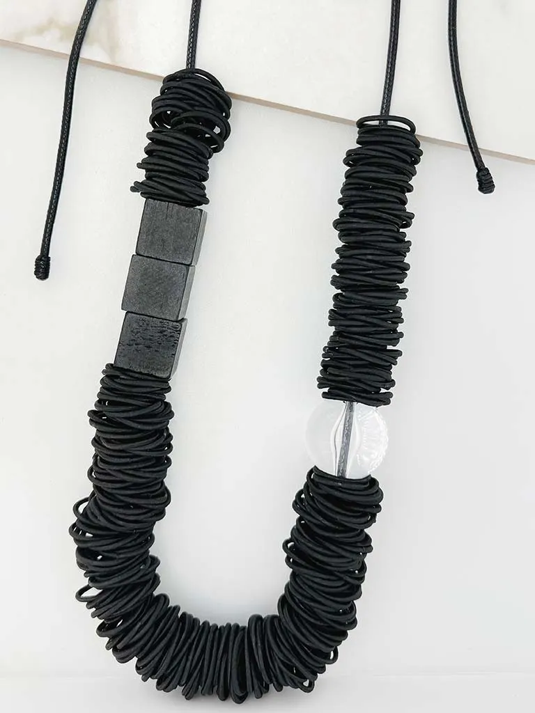 Envy Rope, Bead & Cube Necklace - Black