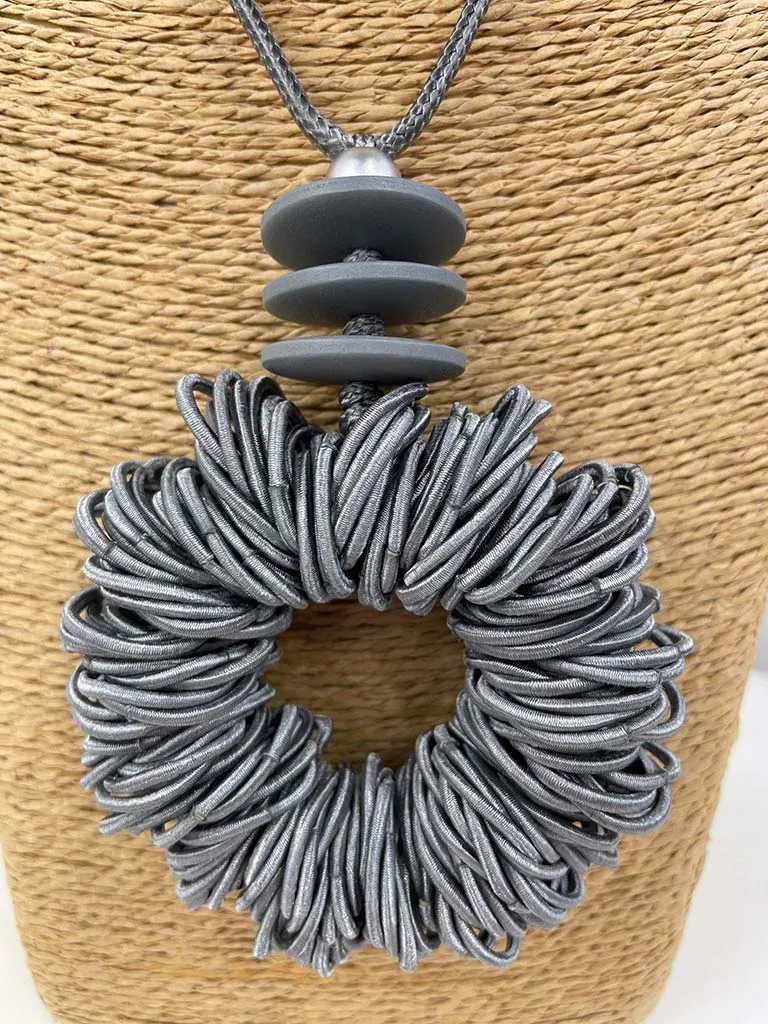 Envy Rope Ring Pendant Necklace - Grey