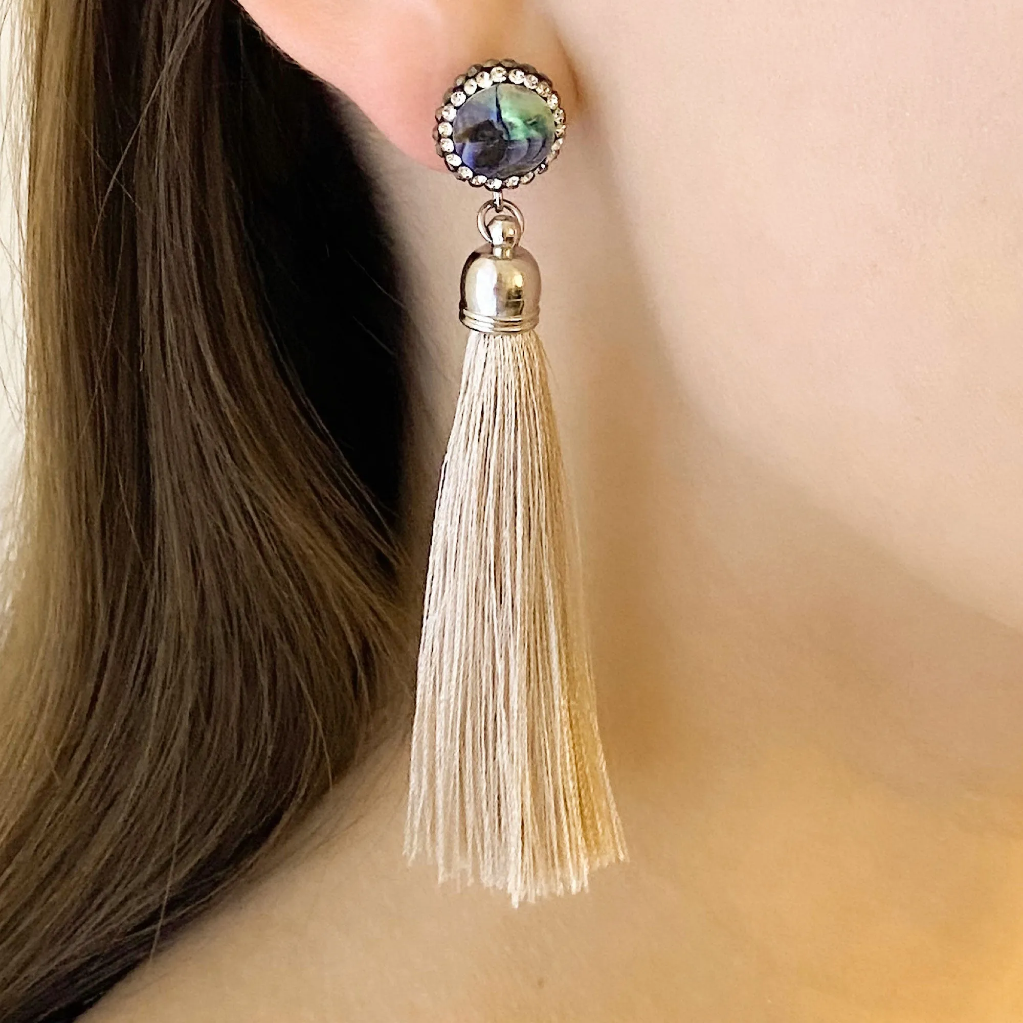 ESSIE champagne tassel stud earrings