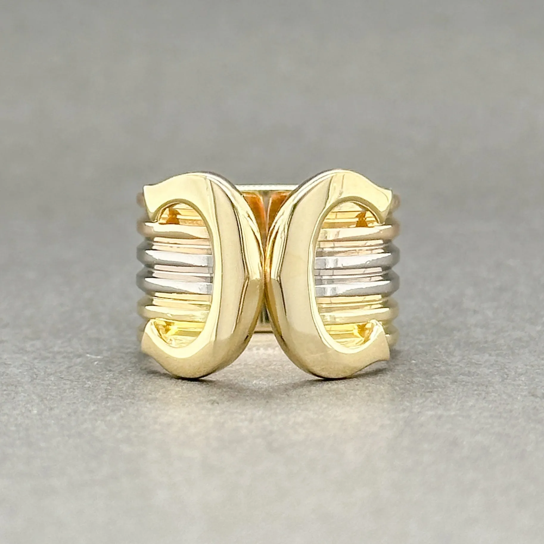 Estate Cartier 18K Tri Color Gold Double C De Cartier Ring