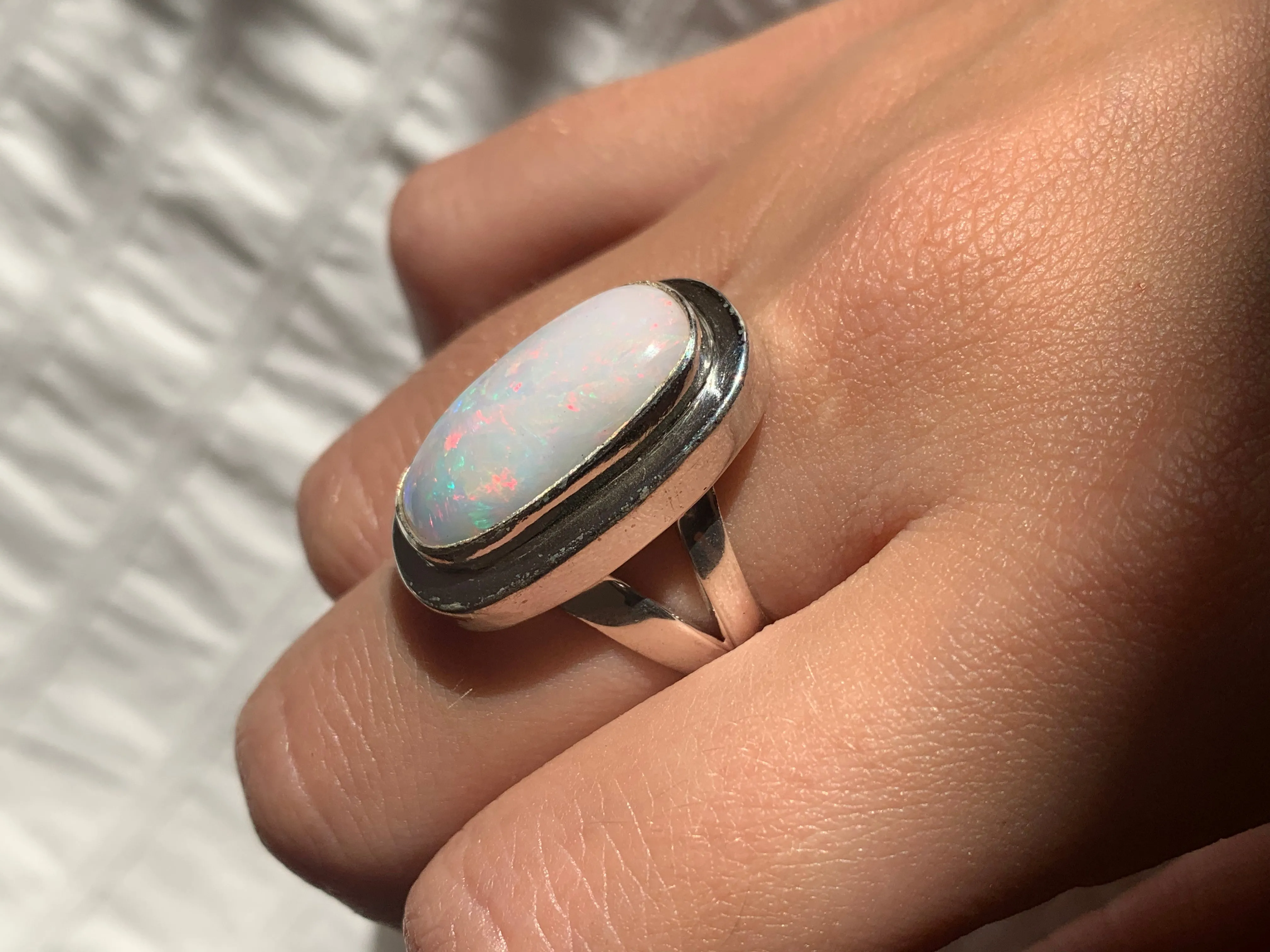 Ethiopian Welo Opal Ansley Ring - Long Rectangle (US 6.5)