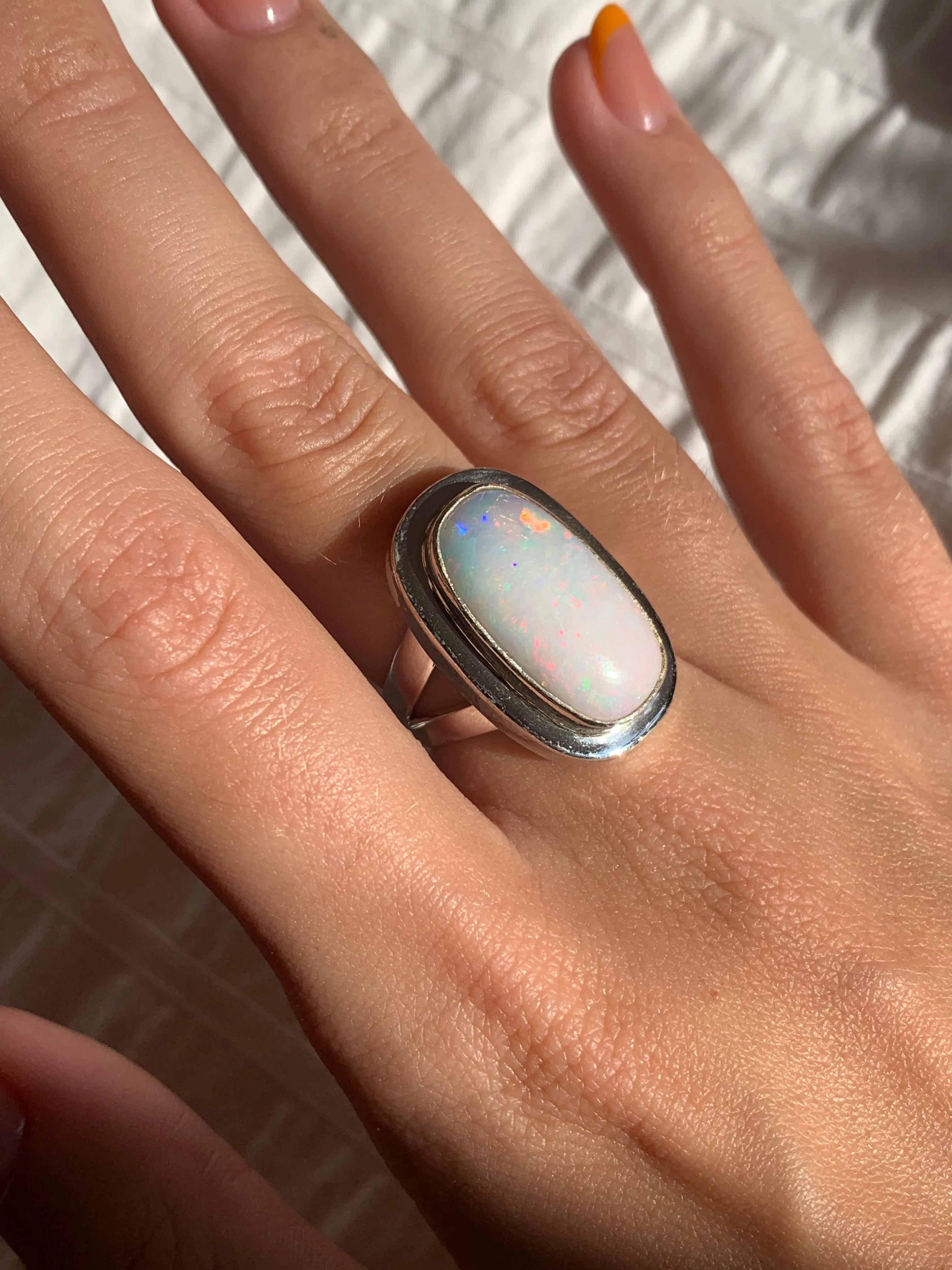 Ethiopian Welo Opal Ansley Ring - Long Rectangle (US 6.5)