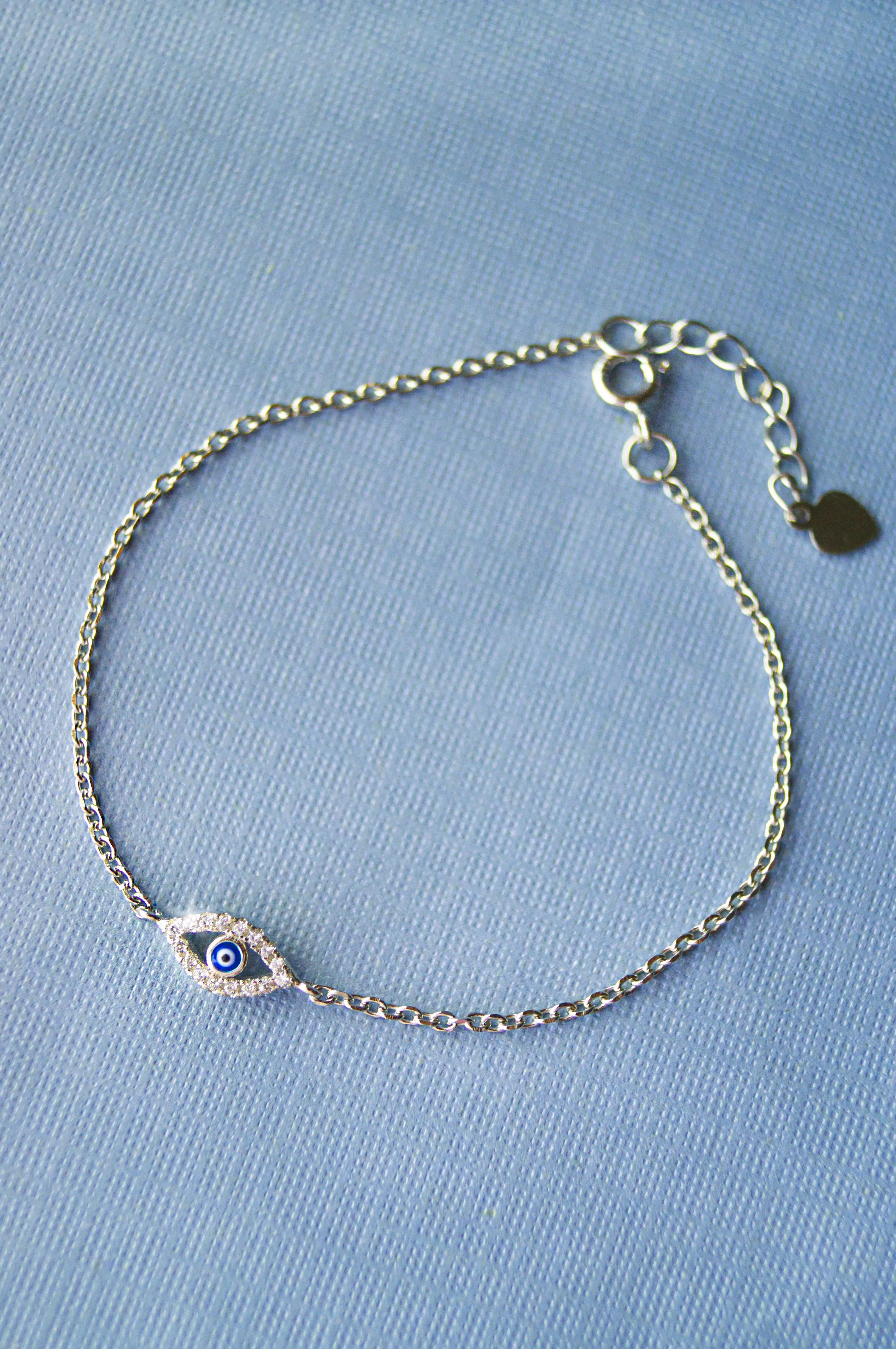 Evil Eye Hand-Painted Delicate Rose Gold Plated Sterling Silver Chain Bracelet