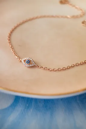 Evil Eye Hand-Painted Delicate Rose Gold Plated Sterling Silver Chain Bracelet