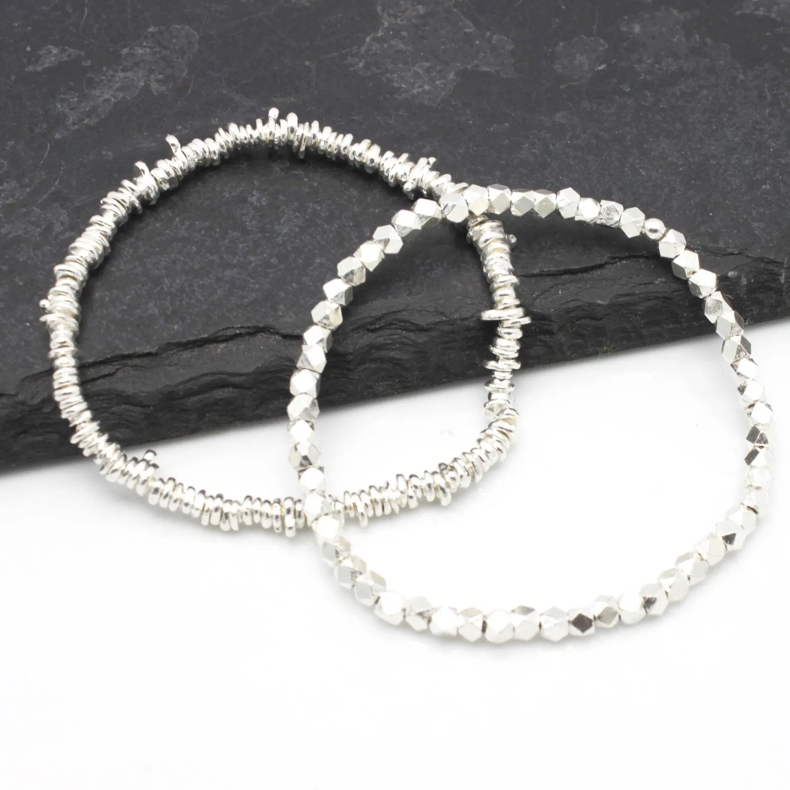 Faceted Fine Silver Stretch Bracelet NO Charm