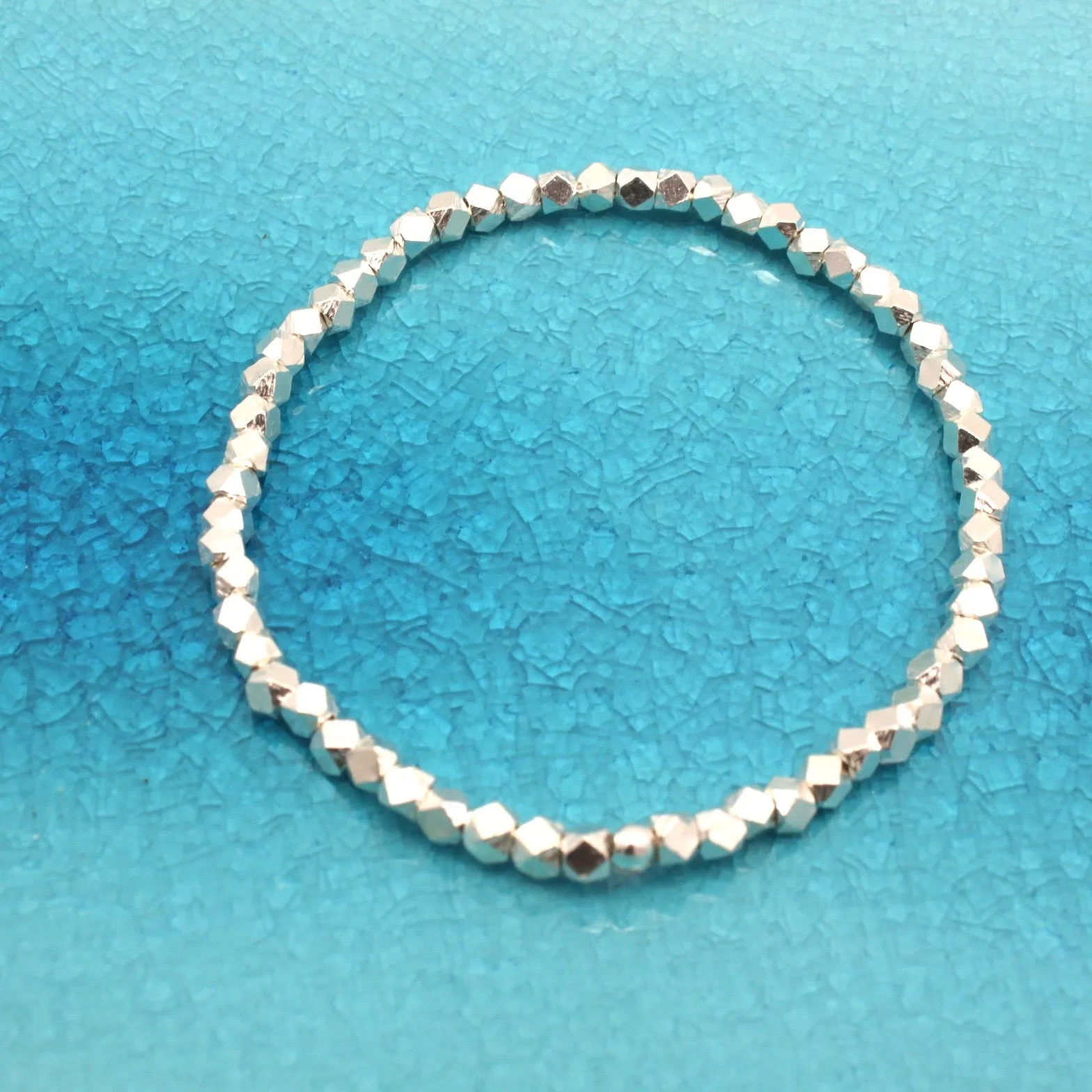 Faceted Fine Silver Stretch Bracelet NO Charm