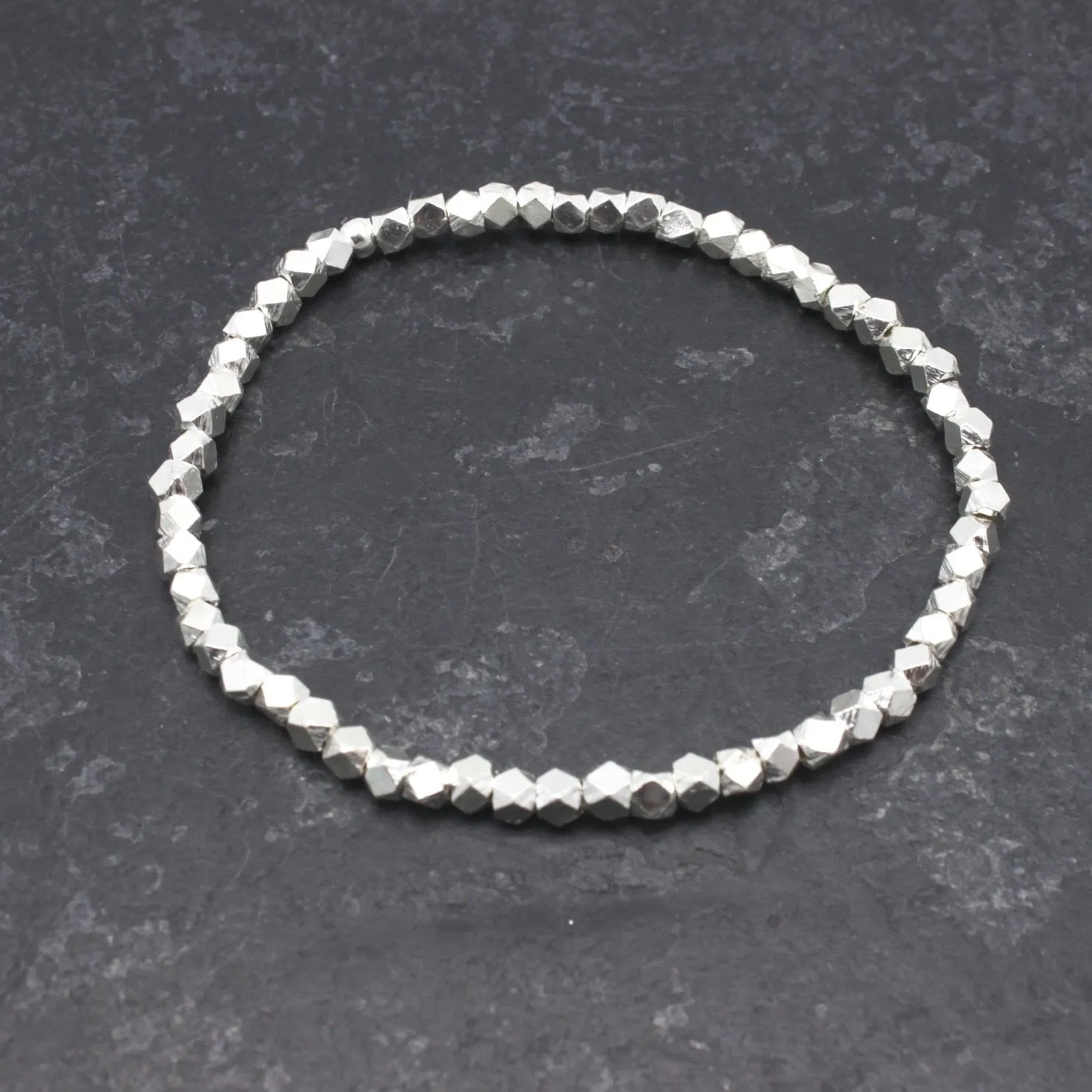 Faceted Fine Silver Stretch Bracelet NO Charm