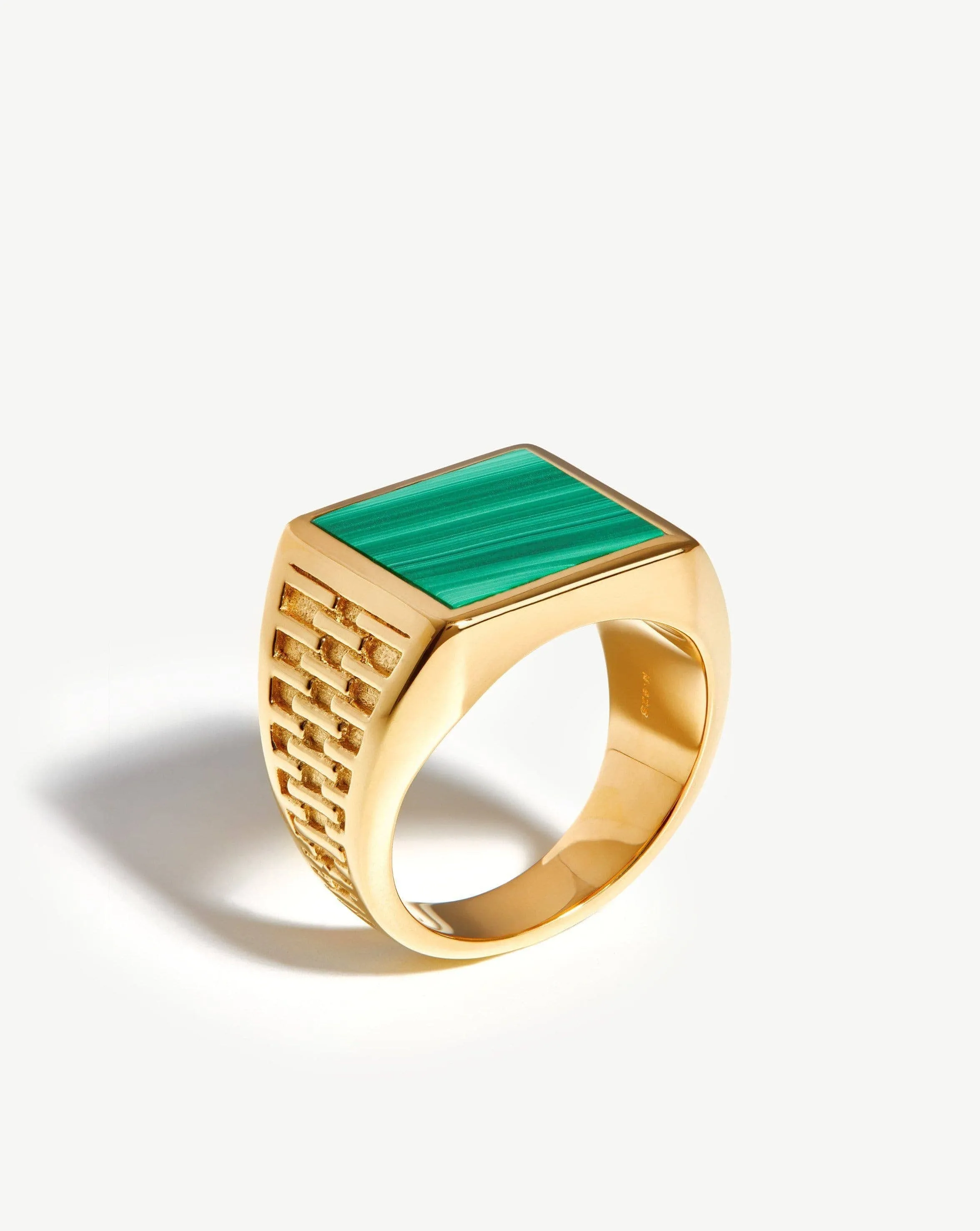 Fused Woven Gemstone Square Signet Ring | 18ct Gold Plated Vermeil/Malachite