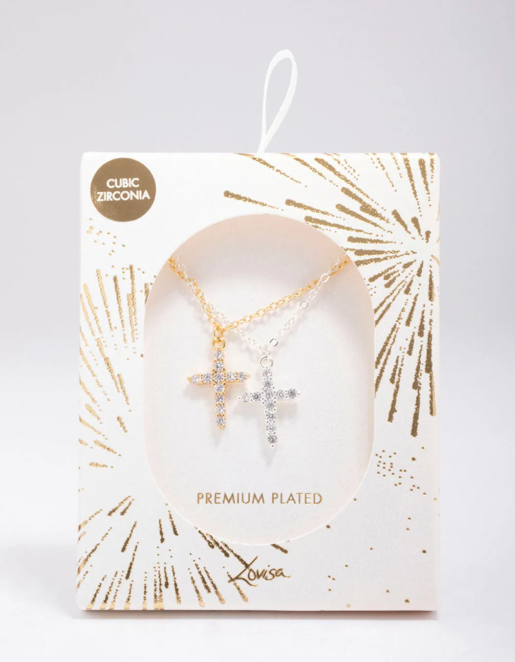 Gold & Silver Plated Cross Cubic Zirconia Pendant Necklace