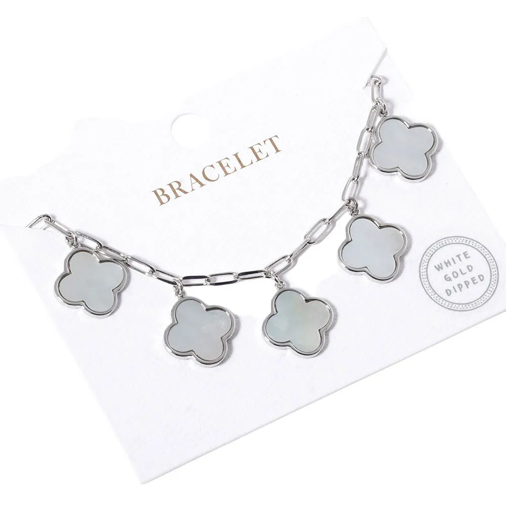 Gold Dipped Quatrefoil Charm Station Bracelet