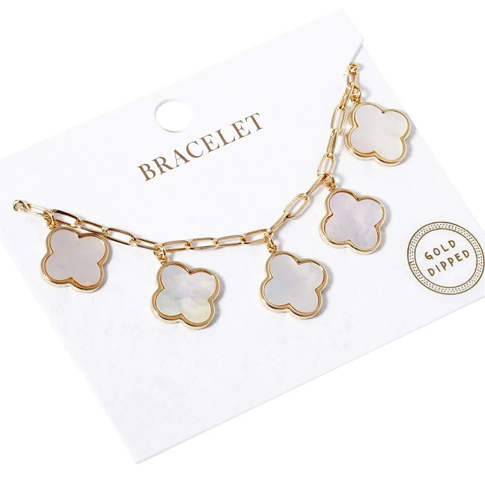 Gold Dipped Quatrefoil Charm Station Bracelet