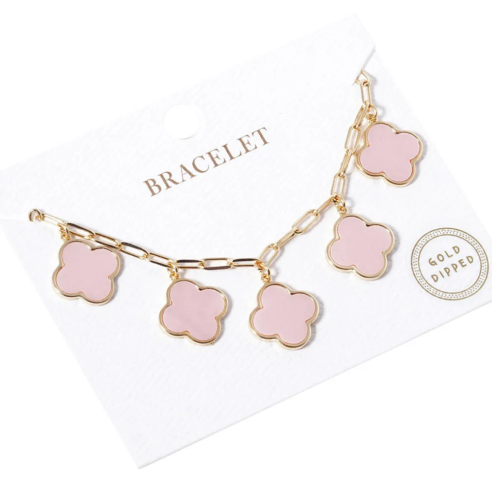 Gold Dipped Quatrefoil Charm Station Bracelet