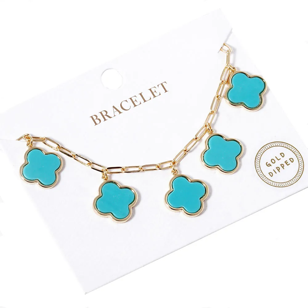 Gold Dipped Quatrefoil Charm Station Bracelet