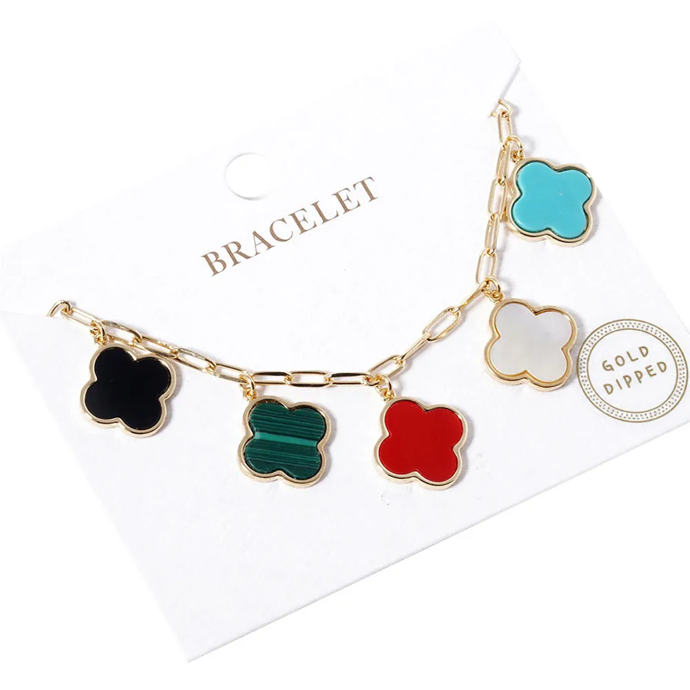 Gold Dipped Quatrefoil Charm Station Bracelet