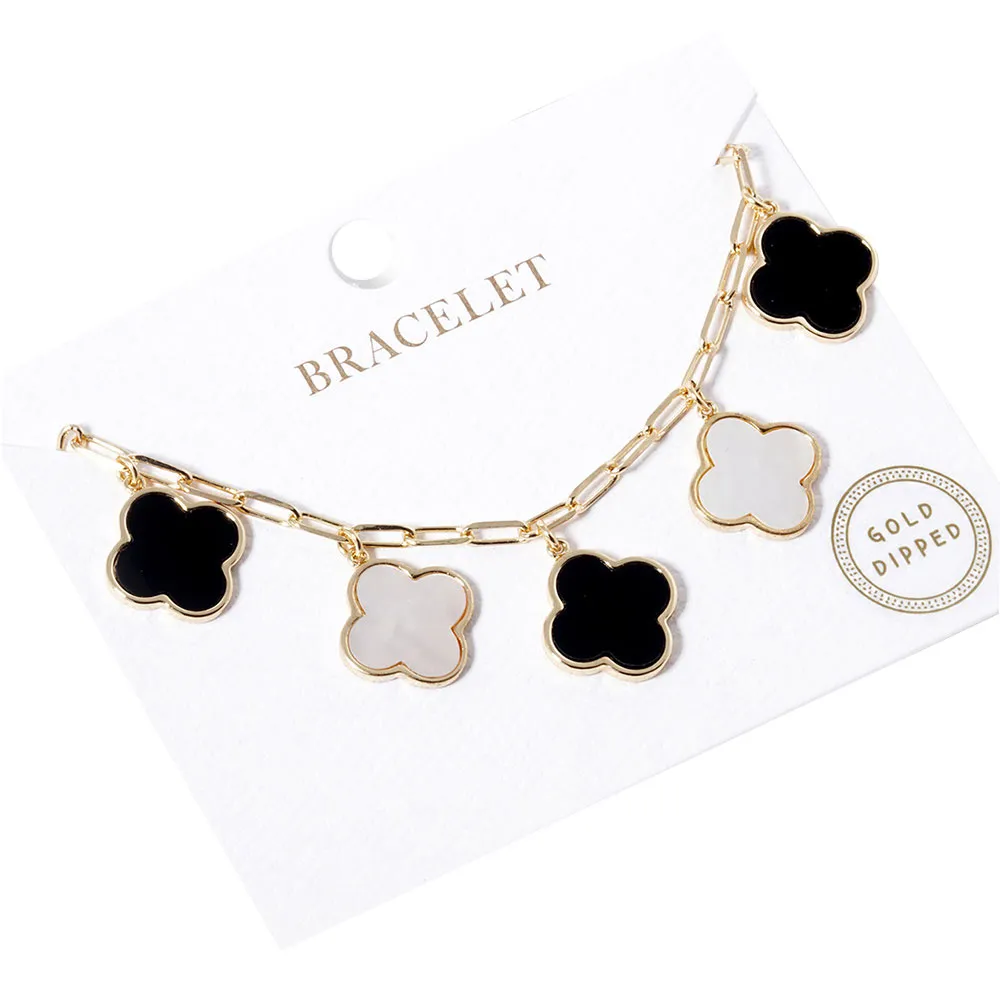 Gold Dipped Quatrefoil Charm Station Bracelet