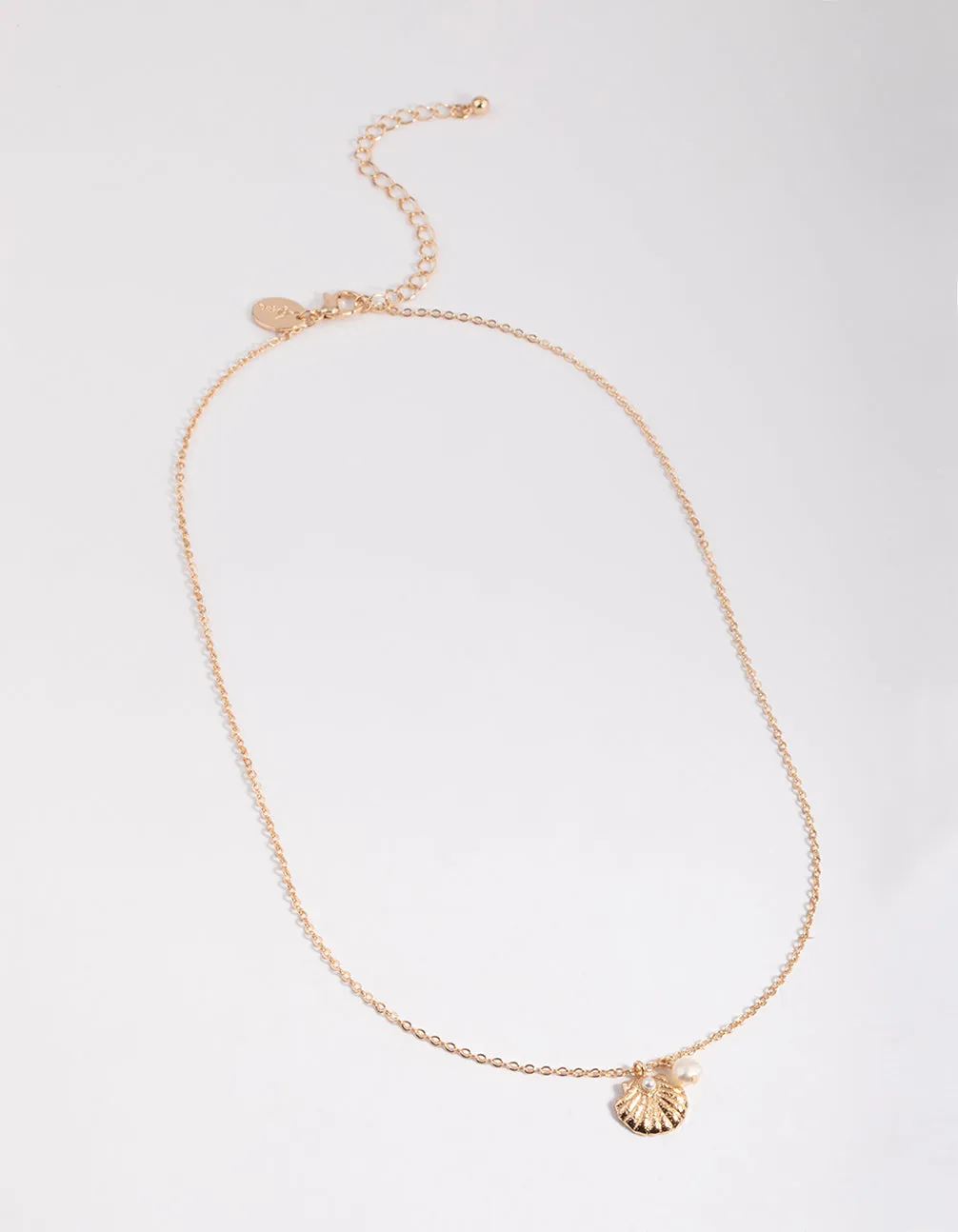 Gold Freshwater Pearl & Clam Pendant Necklace