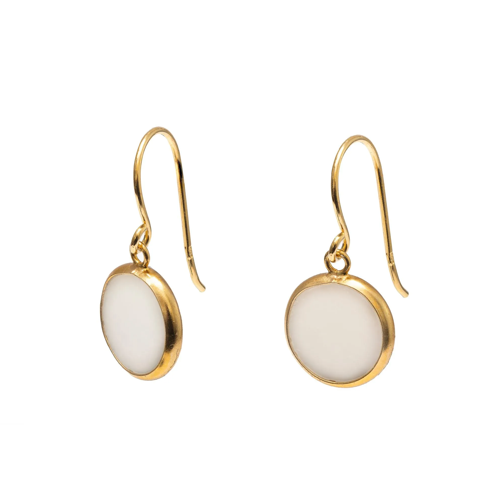 Elegant Gold Mother of Pearl Disc Drop Earrings - Luxurious Jewelry for Any Occasion