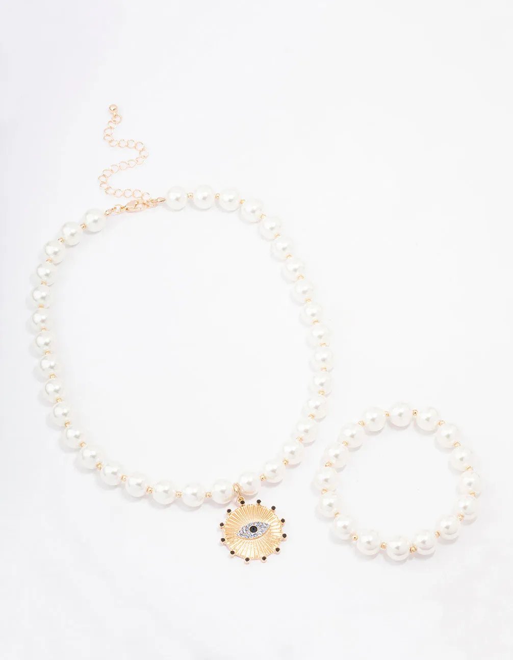 Gold Pearl Evil Eye Jewellery Set