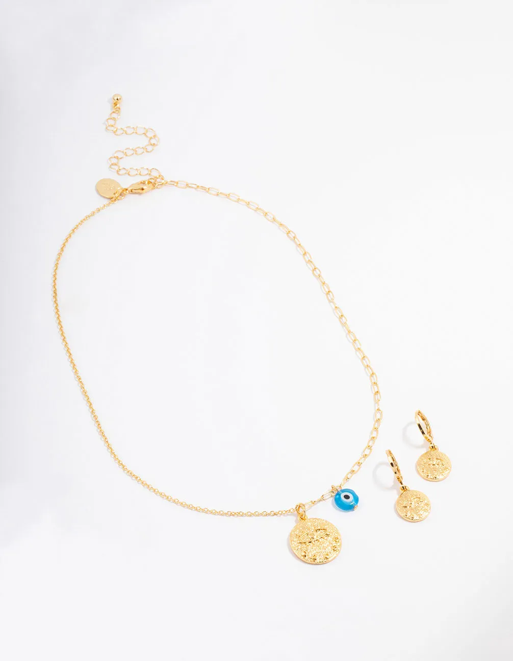 Gold Plated Coin Evil Eye Necklace & Earring Jewellery Set