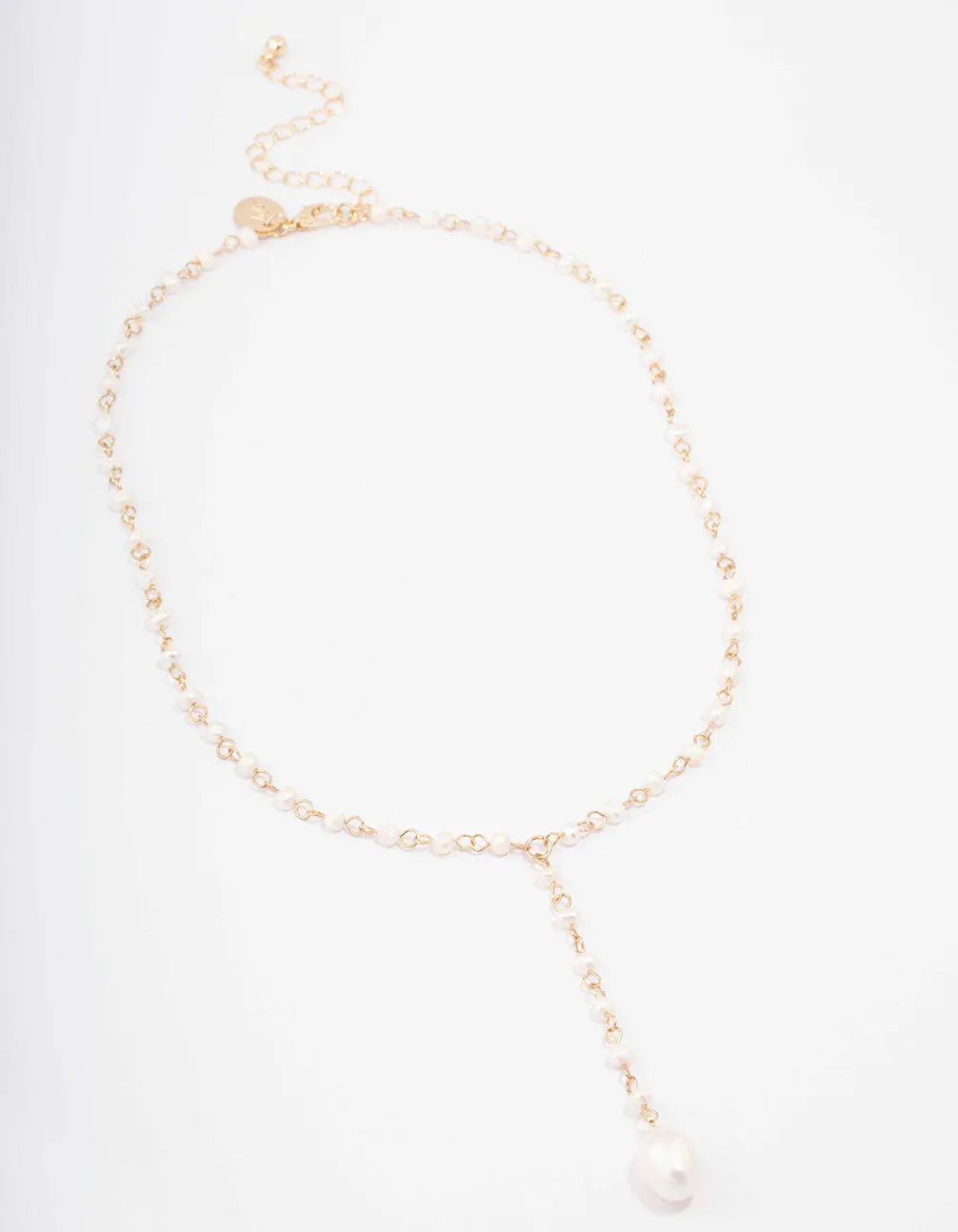 Gold Plated Large Pearl Y-Shaped Pendant Necklace