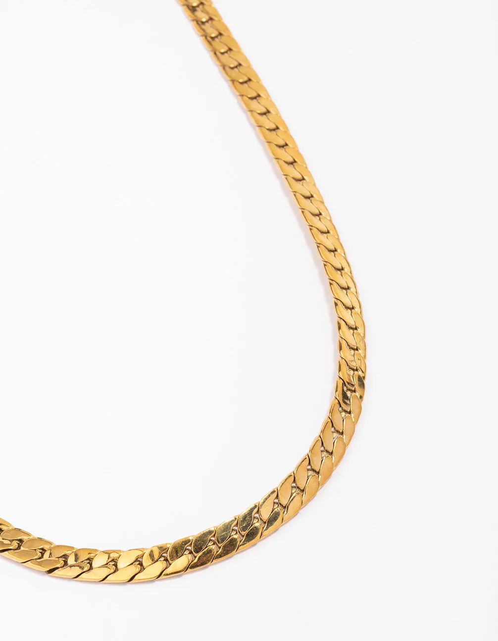 Gold Plated Stainless Steel Flat Curb Chain Necklace