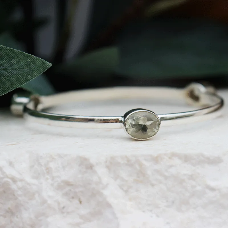 Green Amethyst Boho Silver Bangle