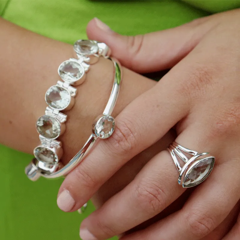 Green Amethyst Boho Silver Bangle