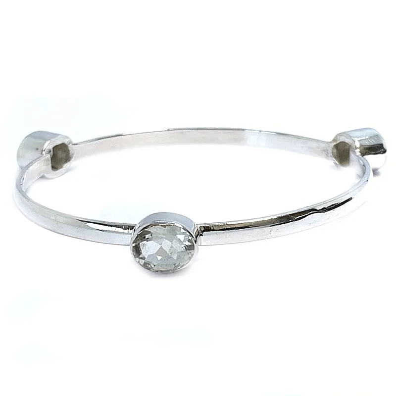 Green Amethyst Boho Silver Bangle